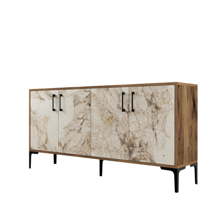 Hanah Home Consola Kiev 160 Nogal y Mármol Blanco